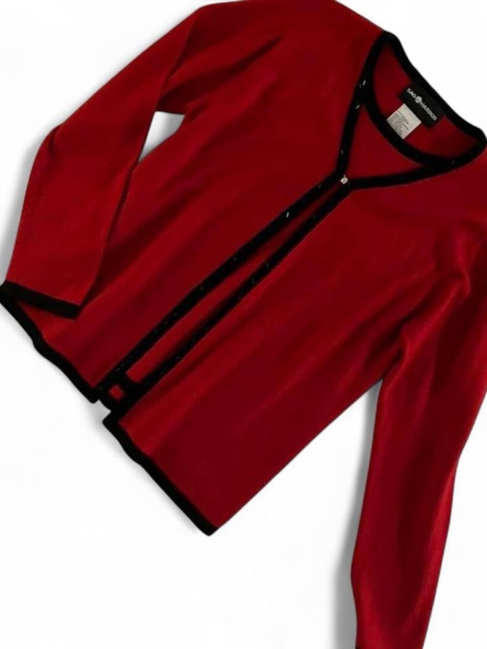Sag Harbor Red Cardigan with Black Trim